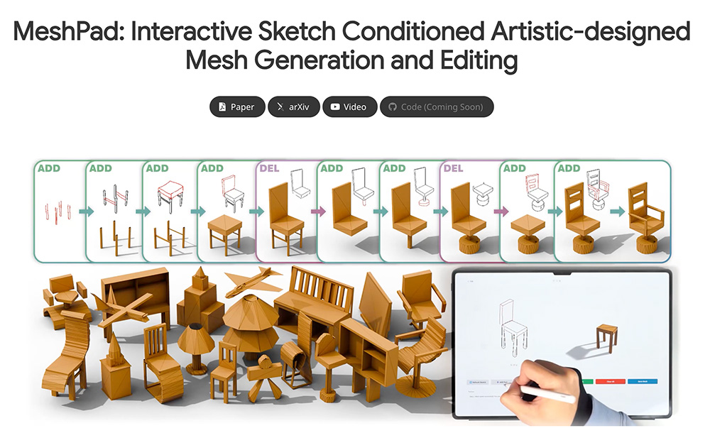 MeshPad：专注于通过简单的二维草图输入来创建和编辑复杂的3D网格模型