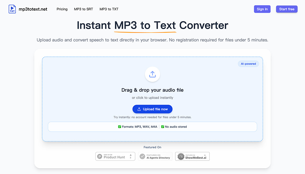 MP3 to Text｜AI音频转文字在线工具