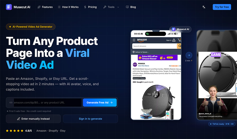Musecut AI：电商AI广告生成工具