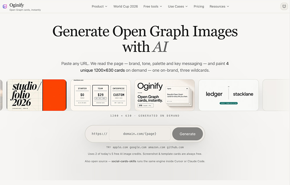 Oginify官网：Open Graph社交预览图生成工具