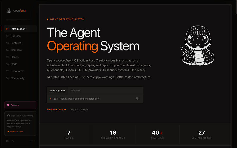 OpenFang官网:Rust构建的开源自主Agent操作系统