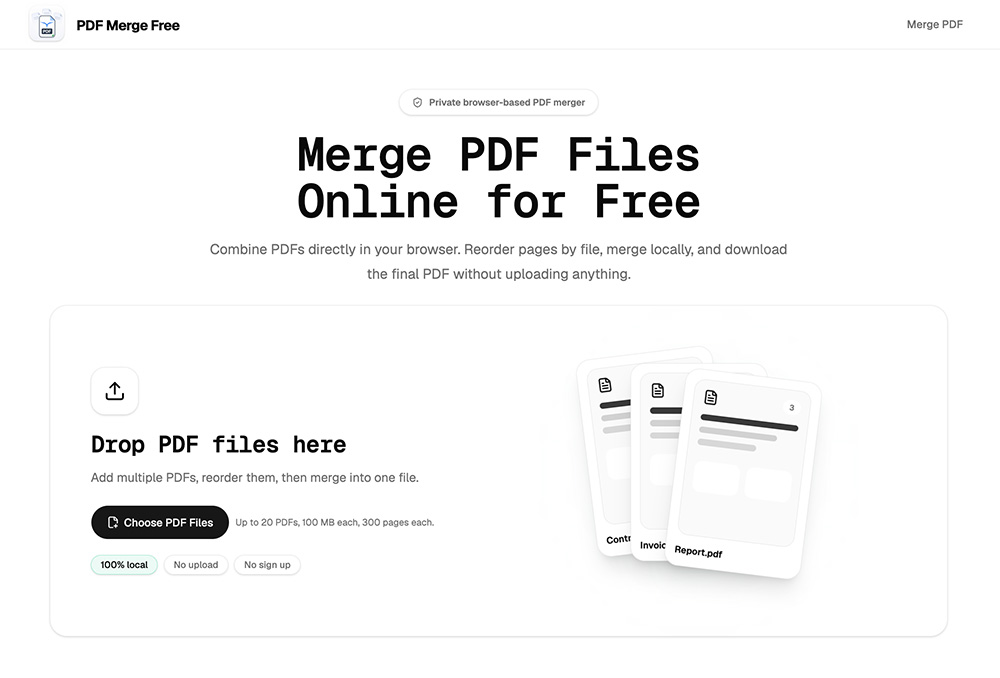 PDF Merge Free官网：网页端免费PDF合并工具