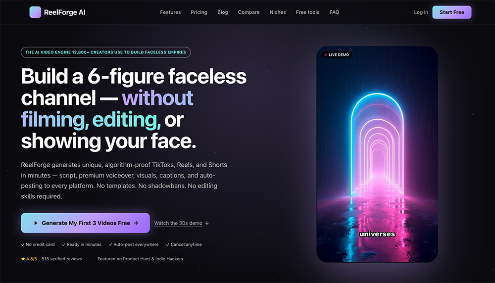 Reelforge AI无脸短视频生成器