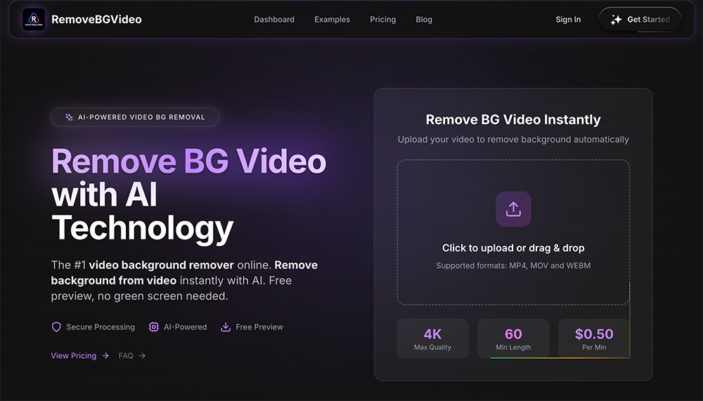 RemoveBGVideo官网:AI在线视频背景智能去除工具