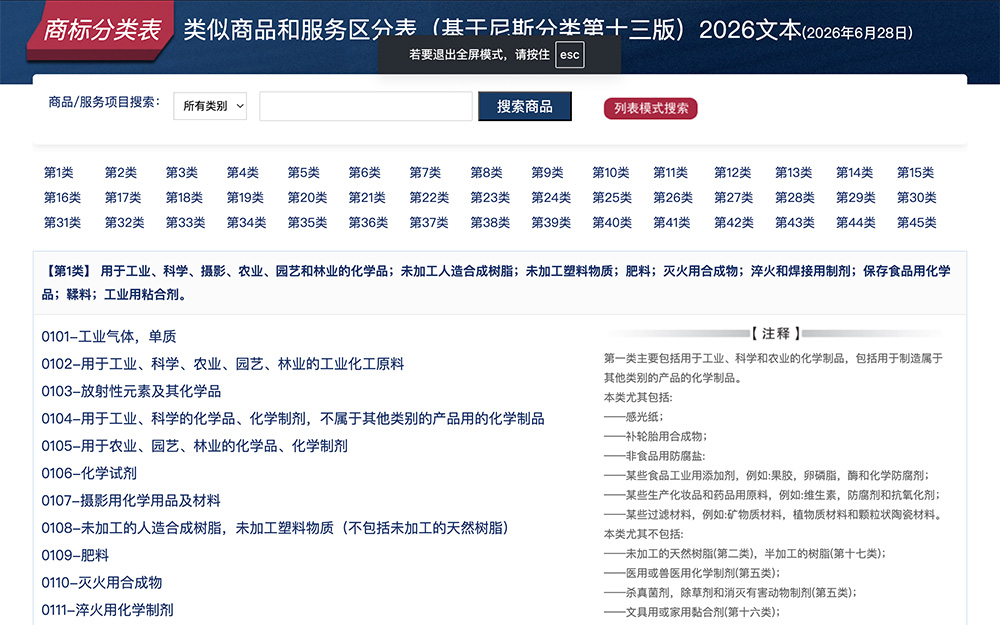 商标分类2026版官网插图