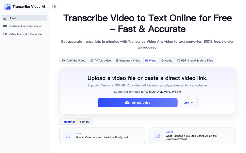 Transcribe Video AI:一站式免费音视频转写工具