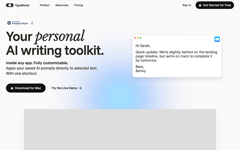 TypeBoost官网：Mac系统专属个人AI写作辅助工具包